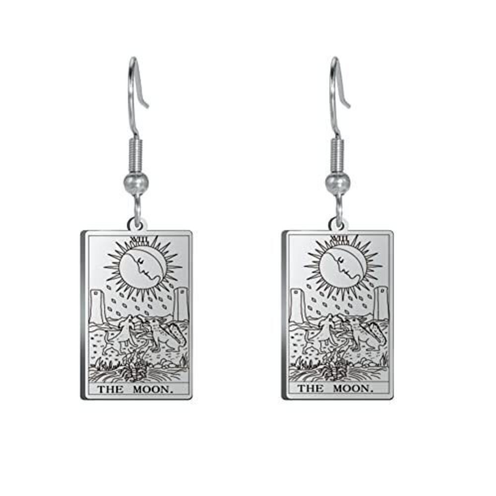 2439 Tarot Cards Dangle Earrings Stainless Steel Vintage Amulet Wiccan